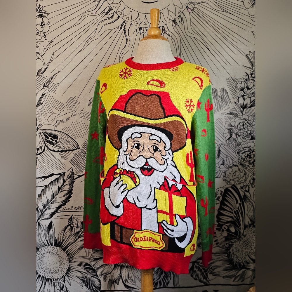 NWT Old El Paso Ugly Christmas Sweater Mens Small/Medium Santa Taco